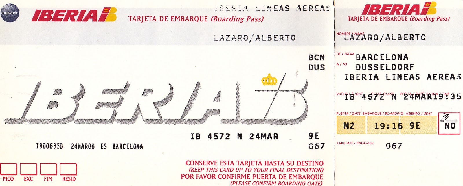 The traveler's drawer IBERIA. Tarjeta de embarque para el vuelo IB