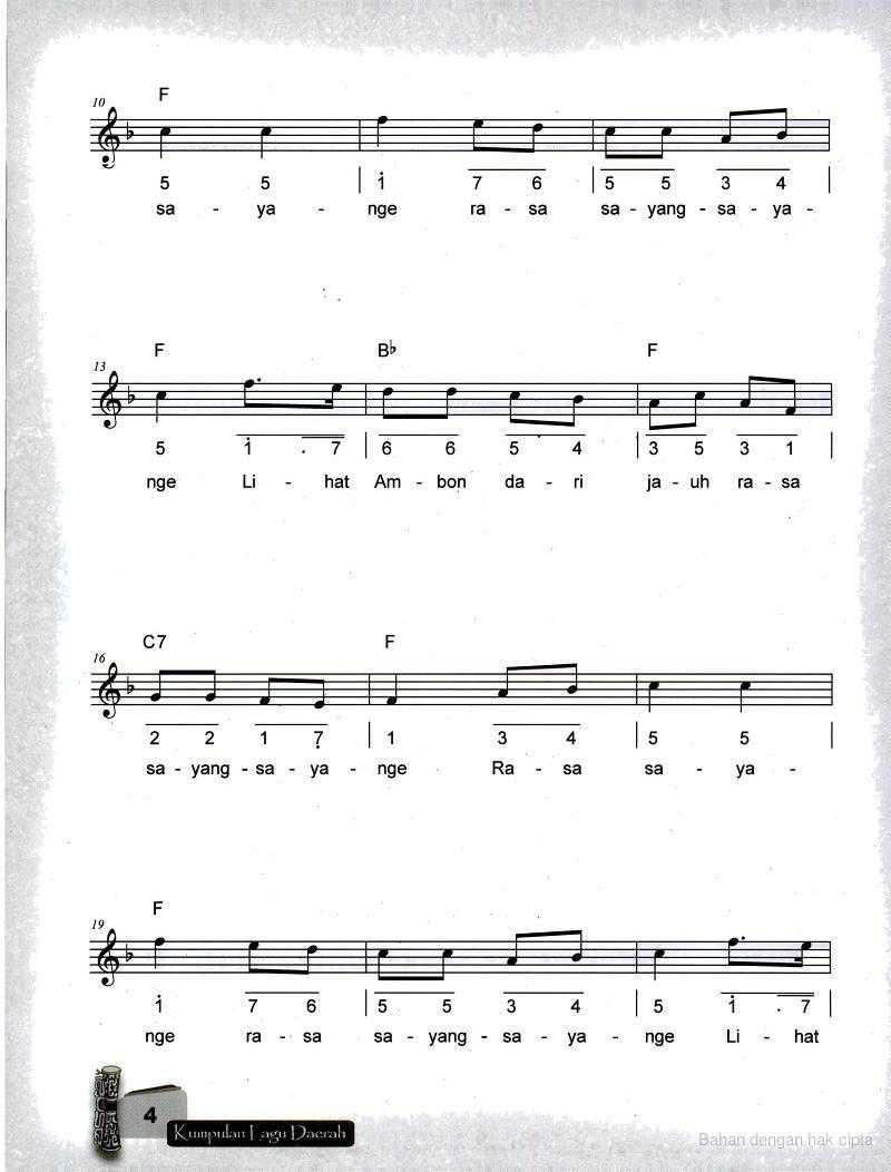 Not Angka Lagu Rasa Sayange Not Angka Lagu Terbaru