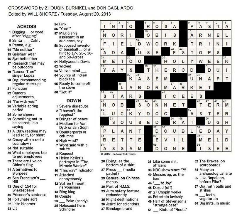 Crossword puzzle saturday byron enlarge The New York Times Crossword in Gothic: 08.20.13 — Day by Day