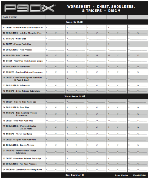  P90X Chest And Back Workout Sheet for Weight Loss