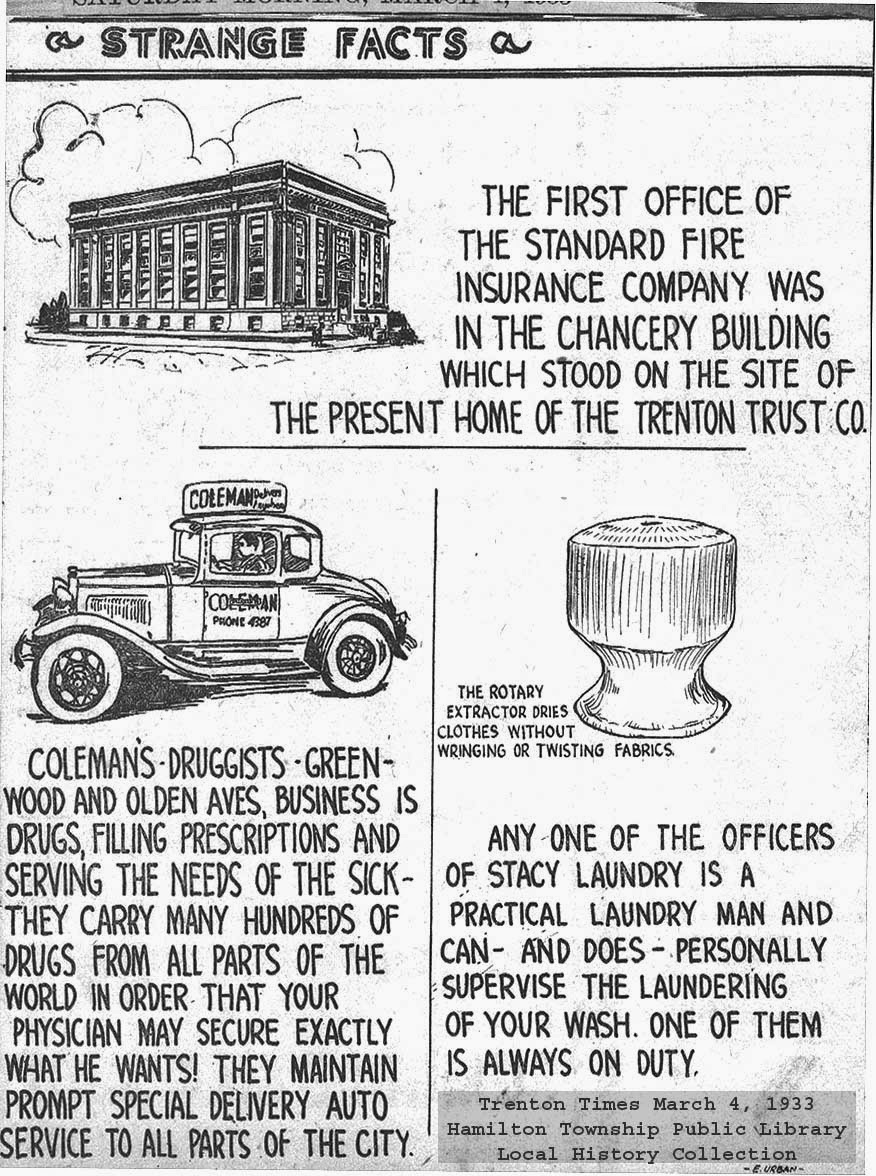 1933COLEMAN DRUGS STACY LAUNDRY STANDARD FIRE INSURANCE