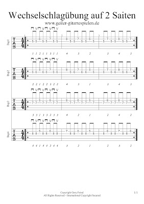 Fingerübung für Gitarre auf 2 Saiten mit Wechselschlag