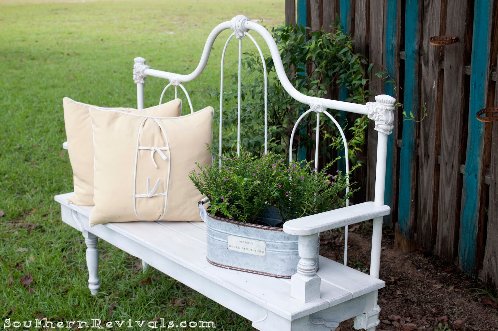 DIY Repurposed Metal Headboard Bench Southern Revivals