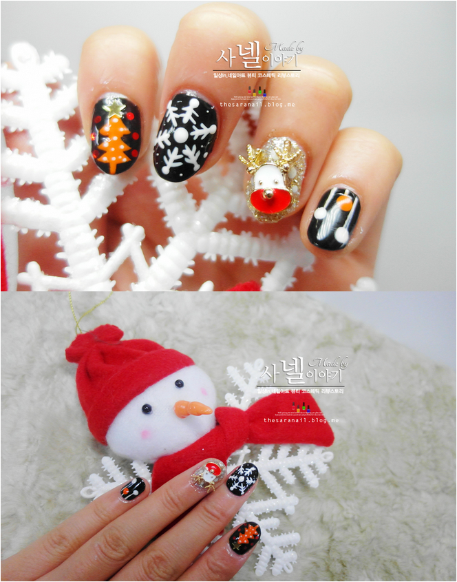 SARA NAIL Easy drawing with nail brush! EASY Christmas nail art, Snow