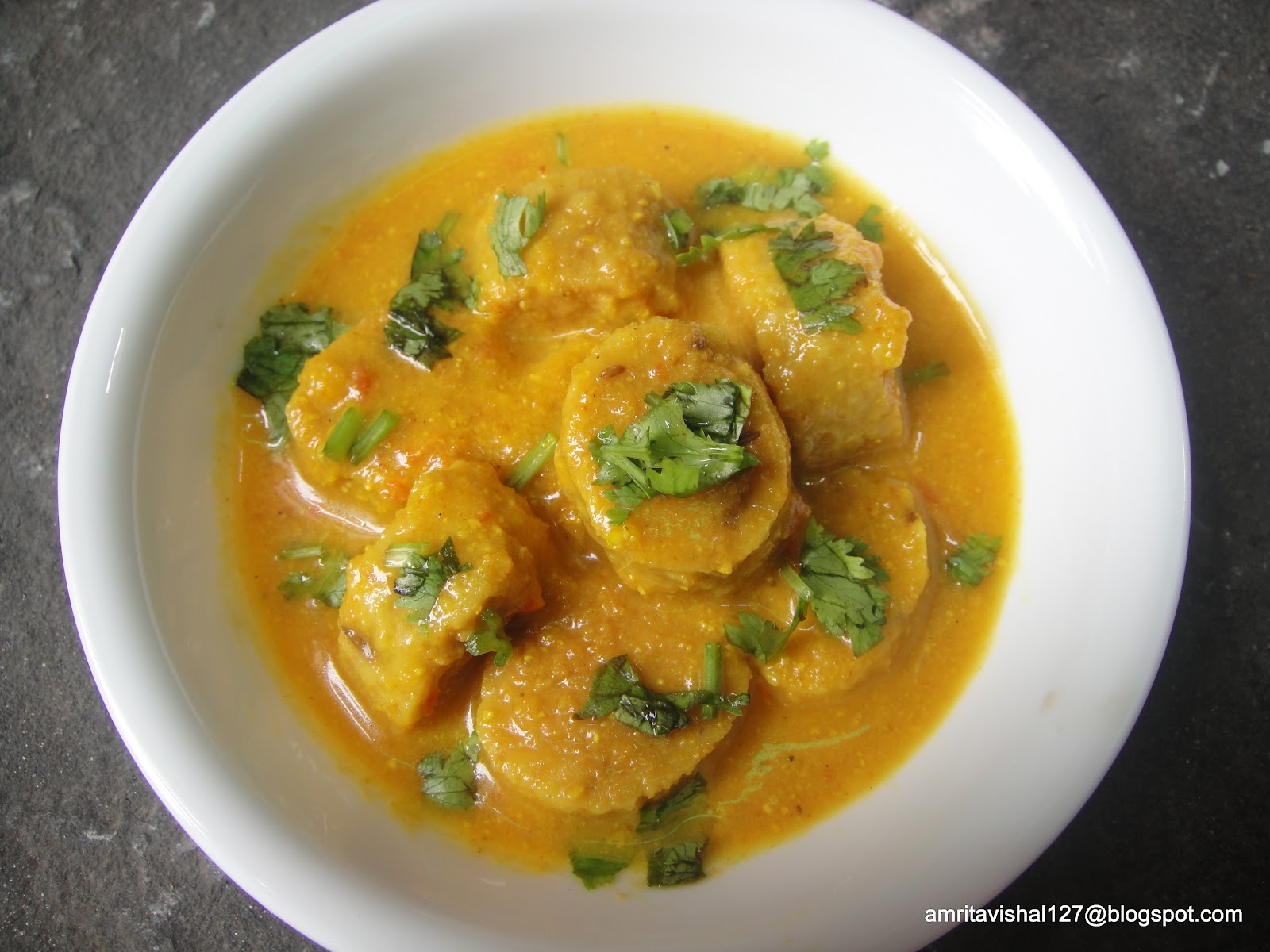 Sweet 'n' Savoury Besan ke Gatte (Chickpea flour dumplings in gravy)