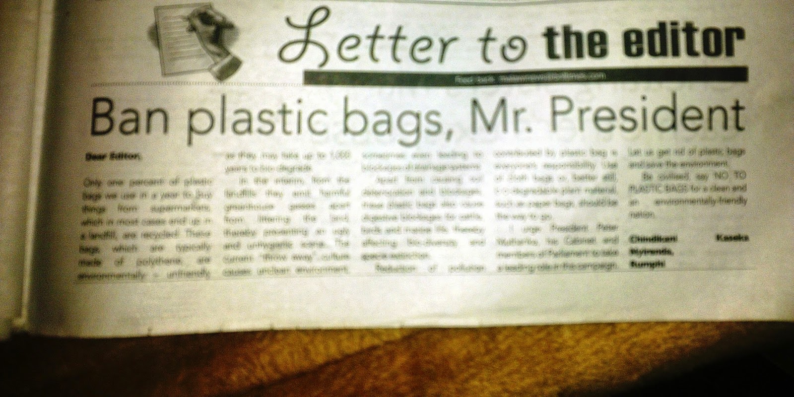 article on ban on plastic bags