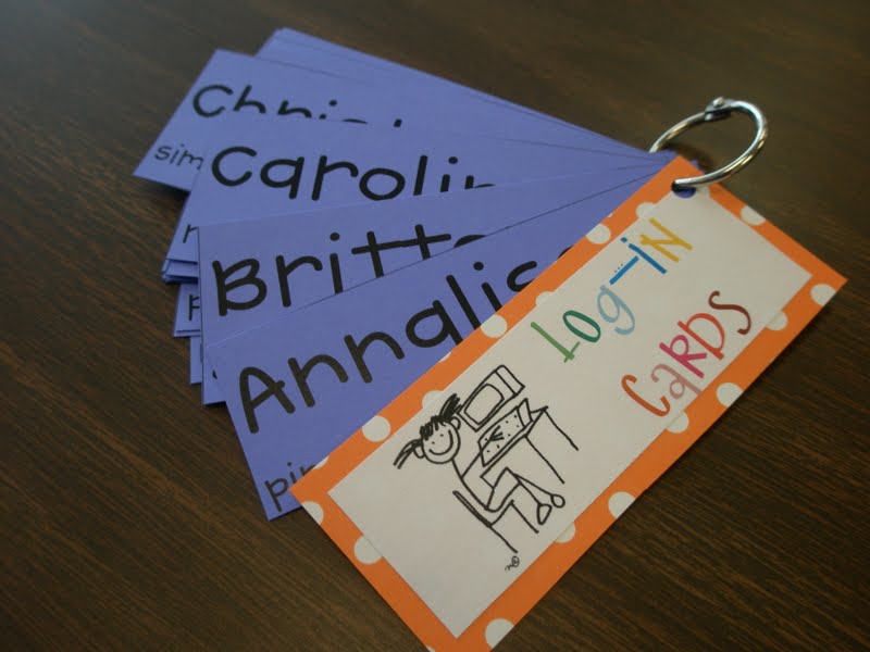 Elementary Organization computer login cards.