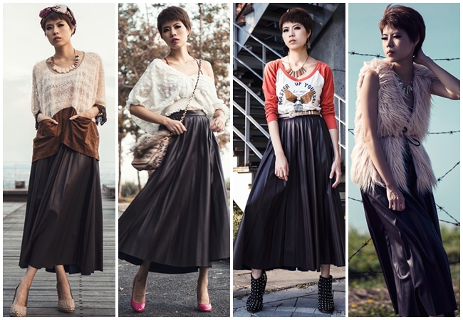 Zara 2015 Fall Dark Red Leather Pleated Skirt 4 Looks Same or Not by Sheena :宣娜 私服穿搭