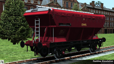 Fastline Simulation: An EWS liveried and branded CEA is seen shortly after repainting from the side containing the sheet fixings.