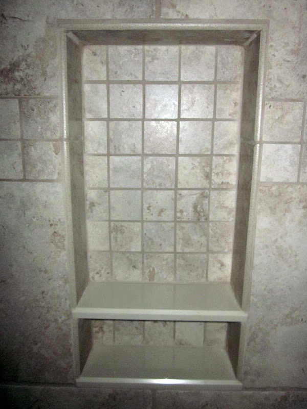 2x2 mosaic tiled neishe with marble shelves title=