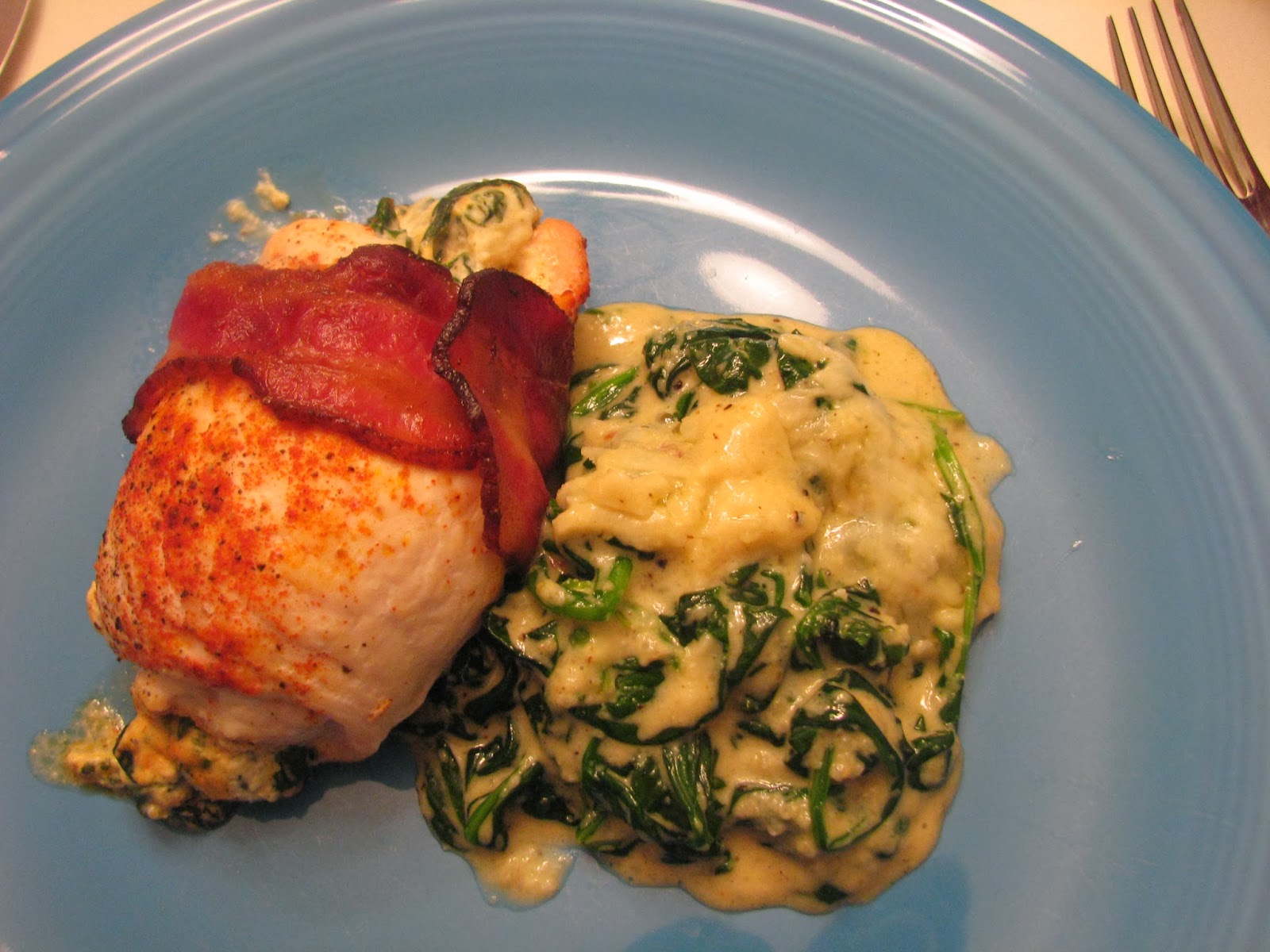 See Cassie Make Cream Cheese and Spinach Stuffed Chicken Wrapped with