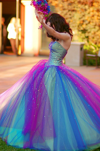 Vestido de 15 Celeste satén con diseño multicolor : Vestidos para tu ...