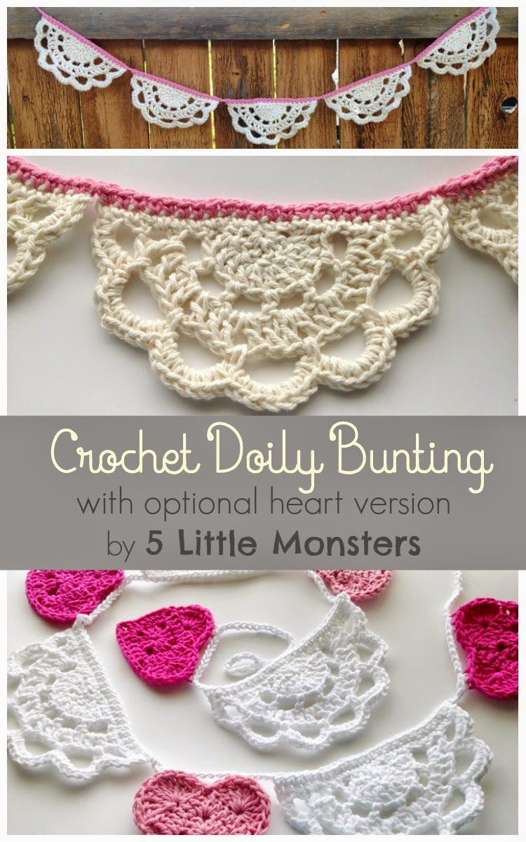 5 Little Monsters Crochet Doily Bunting