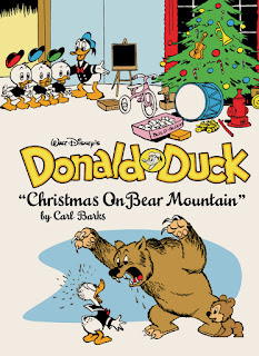 front cover of Donald Duck comic Christmas on Bear mountain showing two illustrations 
