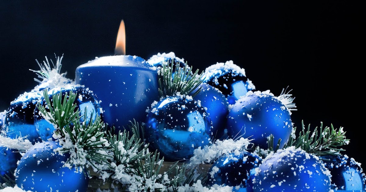 Wallpaper met blauwe kerstballen Bureaublad Achtergronden