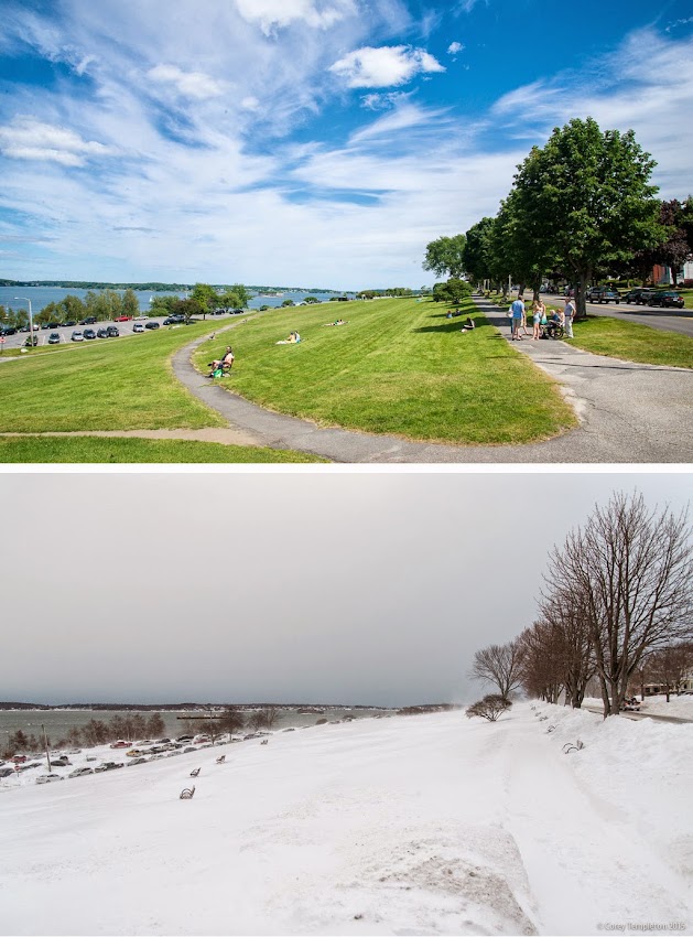 Portland, Maine January 2015 and June 2014 at Eastern Promenade on Munjoy Hill photos by Corey Templeton