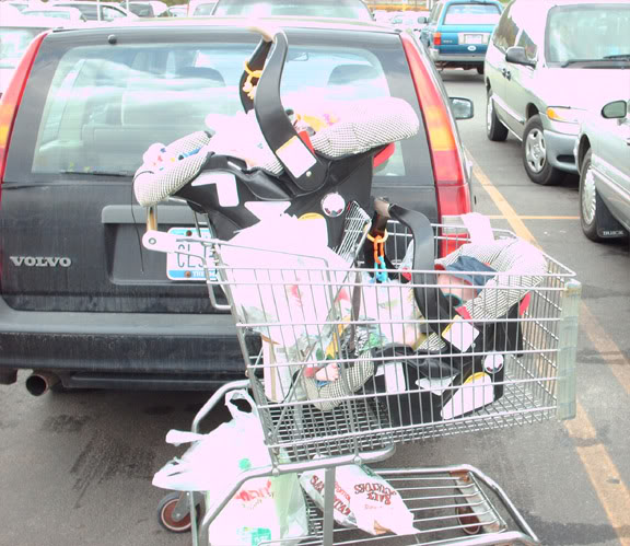car seat on top of shopping cart