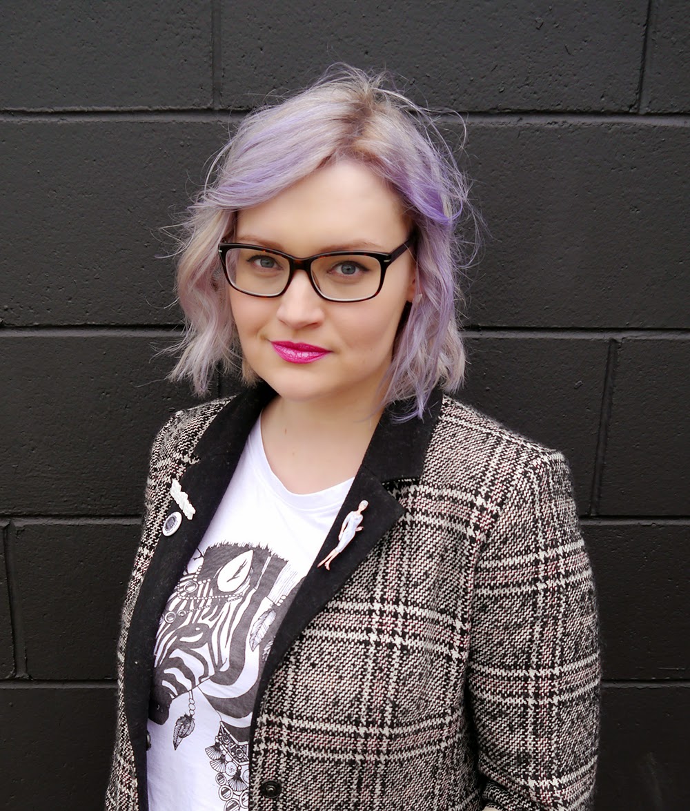 Kimberley at the Clyde Glasgow, brat and suzie, merchant city, the Clyde, plaid, Scottish blogger, style blog, blether, violet hair, purple hair, how to,