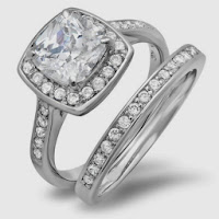 Platinum Plated Halo Ladies Cushion and Round Cubic Zirconia CZ Wedding Best Engagement Rings