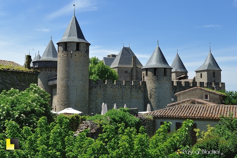 Carcassonne, le château comtal émerge de la frondaison des arbres Carcassonne, le château comtal émerge de la frondaison des arbres photo pascal blachier