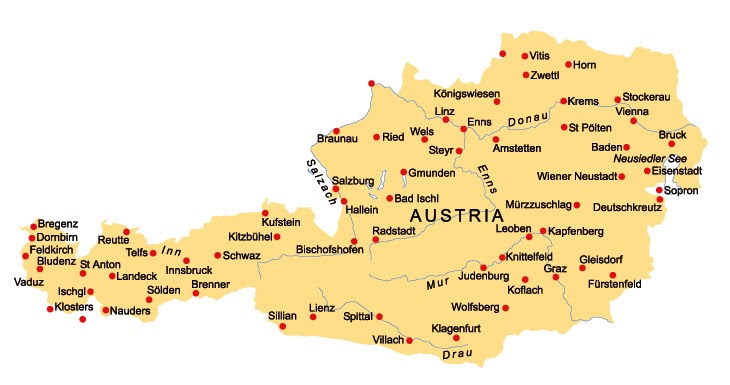 Mappa di Austria Regionale Geografia | Mappa del Mondo Regionale