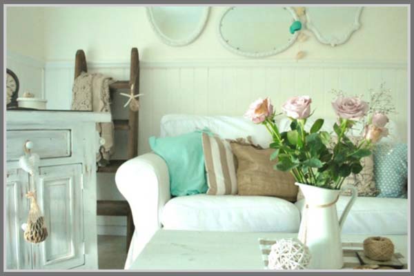 Grüne pastell im wohnzimmer mit shabby chic stil deko ideen