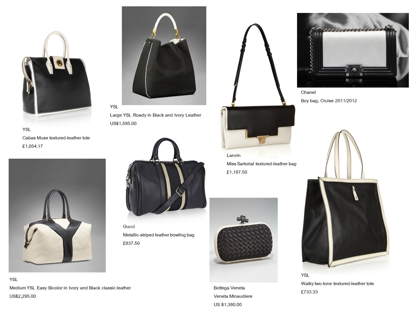 bagfetishperson: Geometric black and white handbags