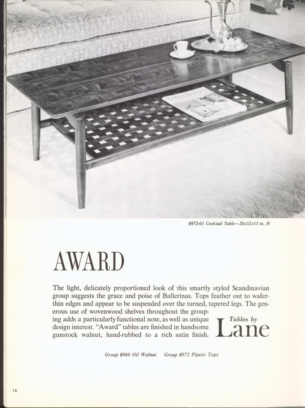 1962 "Tables that make your room are made by Lane" catalog, Award