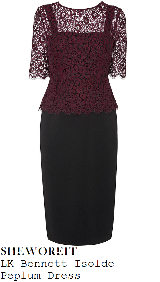 holly-willoughby-wine-black-lace-overlay-pencil-dress-this-morning holly-willoughby-wine-black-lace-overlay-pencil-dress-this-morning