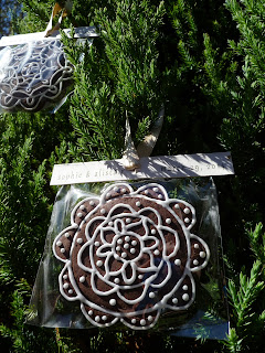 wedding favor, tree ornaments with packaged dark-chocolate tea biscuits