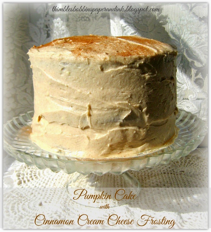 Thimbles, Bobbins, Paper and Ink Pumpkin Cake with Cinnamon Cream
