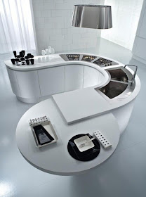 white u-shaped modern kitchen island