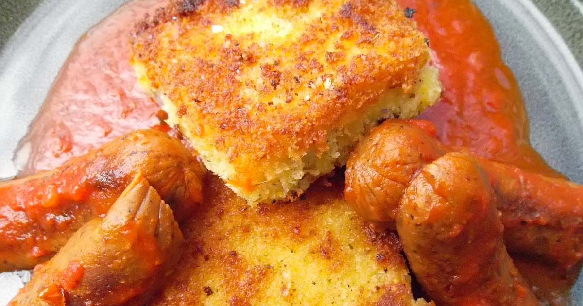 Annapoorna cooks Homeade polenta, vegetarian italian sausage served