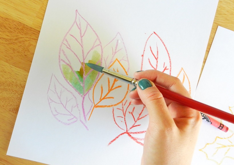 Elise Engh Studios Fall Art Tutorial Crayon and Watercolor Leaves