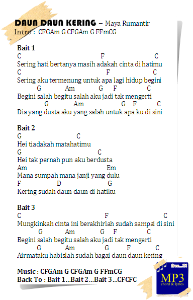 Chord Guitar Lagu Daun Daun Kering Maya Rumantir