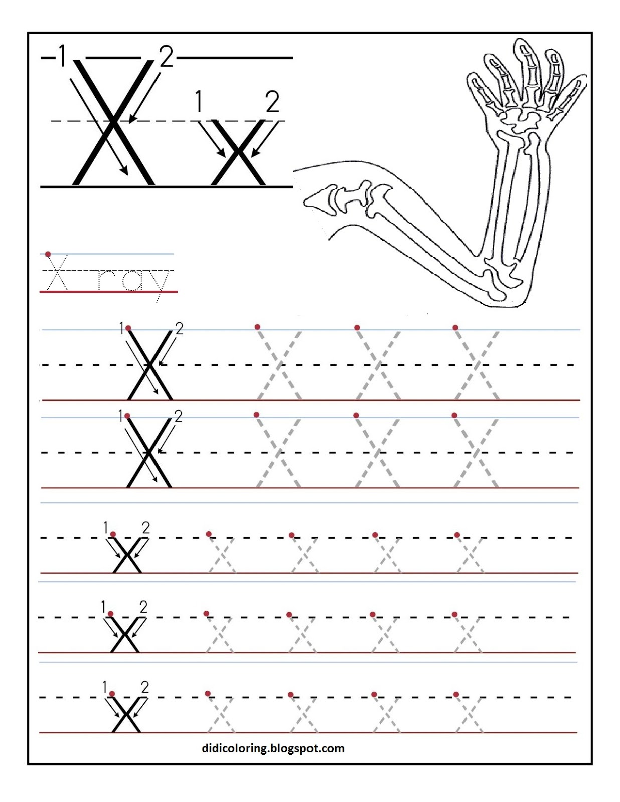 Free printable worksheet letter X for your child to learn and write