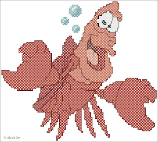 Crab Sebastian, Disney, cartoon, animal, cross-stitch, back stitch, cross-stitch scheme, free pattern, x-stitchmagic.blogspot.it, вышивка крестиком, бесплатная схема, punto croce, schemi punto croce gratis, DMC, blocks, symbols