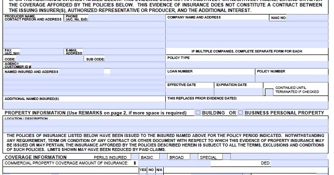 property insurance evidence of property insurance acord 28 acord 28 fillable form