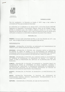 22 12 11 Camarma: ORDEN DEL DÍA DEL PLENO EXTRAORDINARIO 22/12/11 (IU)
