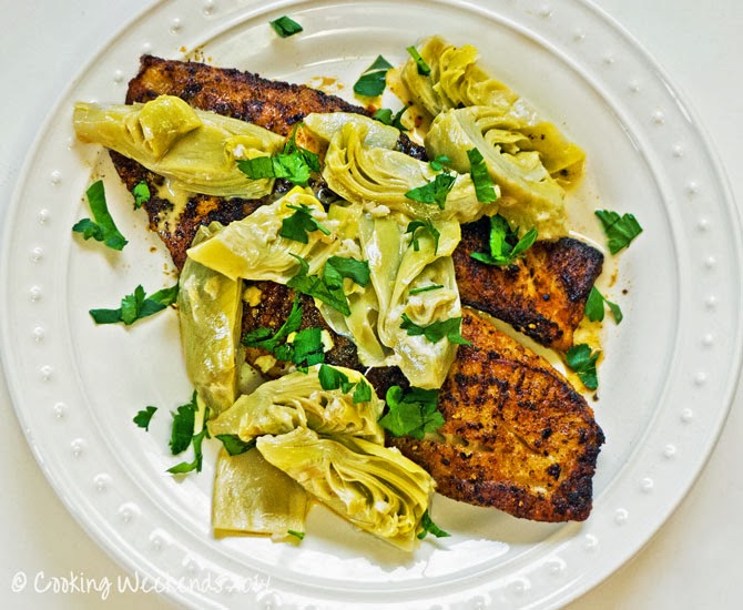 Cooking Weekends Blackened Tilapia with Artichoke Hearts