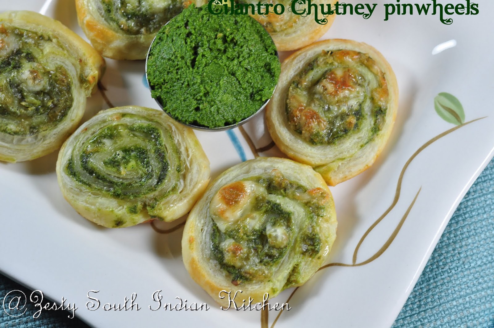 Cilantro/Coriander Leaves Chutney Pinwheels/Swirls .Super bowl Snack