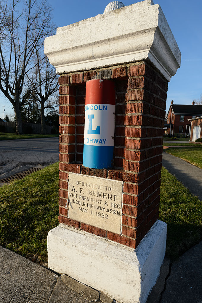 Lincoln Highway brick monument in Crestline, OH