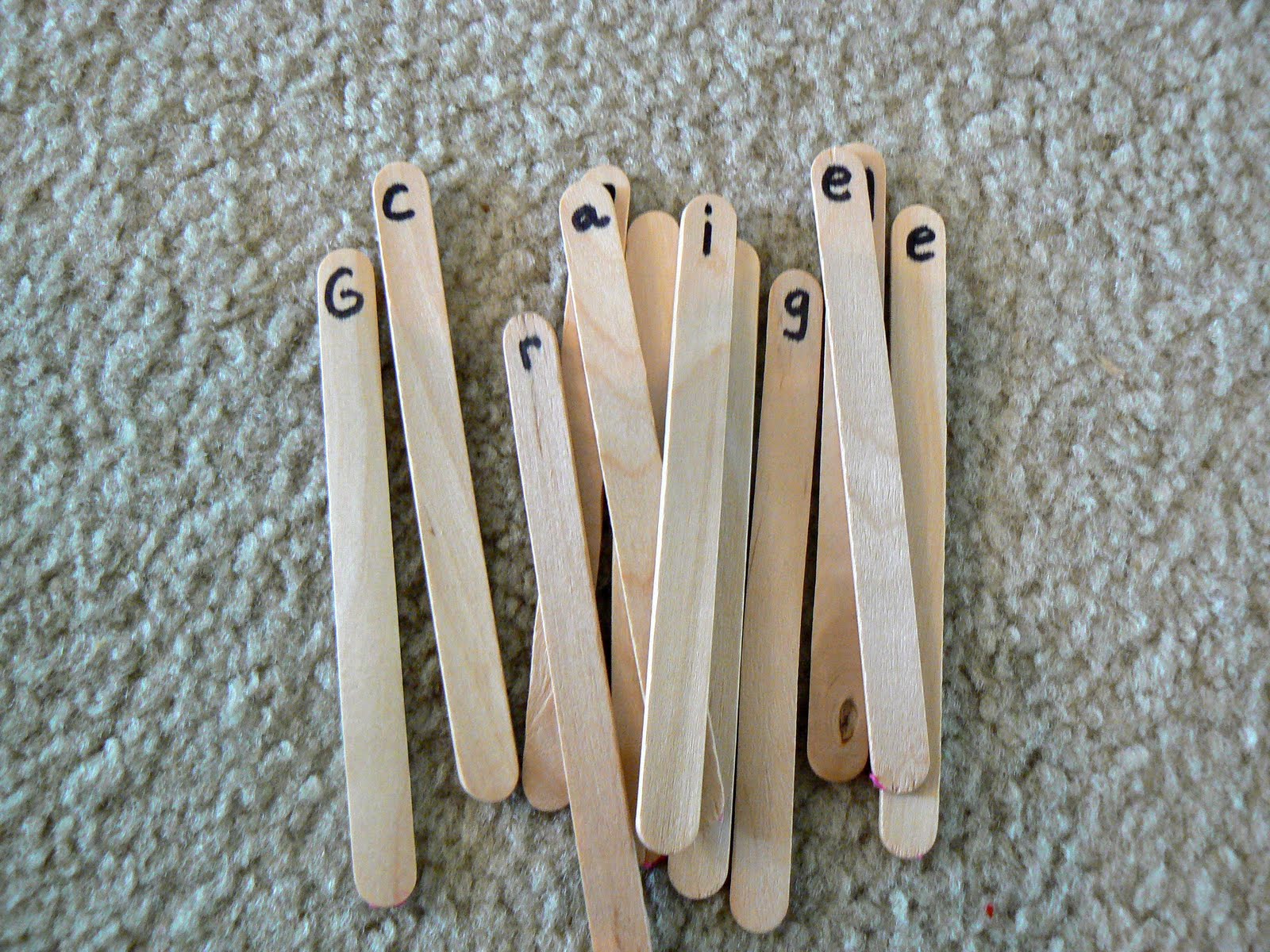 Having Fun at Home Popsicle Stick and Play Doh Spelling