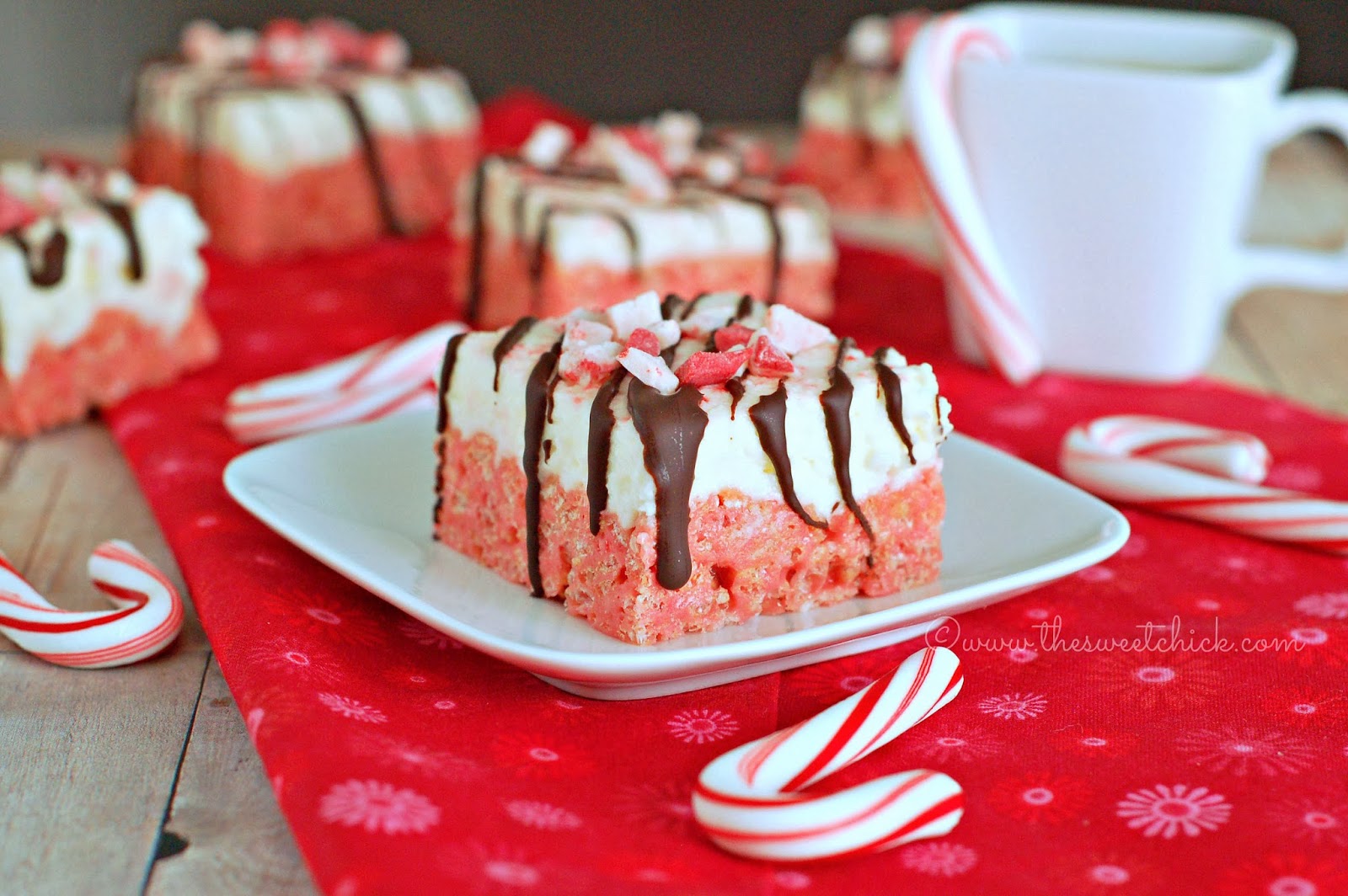 The Sweet Chick Peppermint Cheesecake Rice Krispie Treats