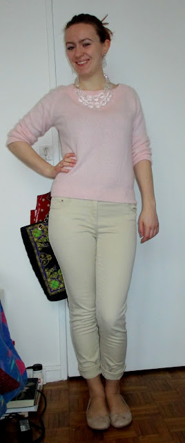 Weekly Working Wardrobe -pastels SS13- pink angora jumper, beige chinos