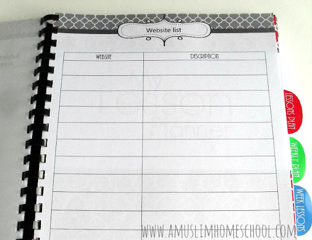 website list for the Home School Planner 