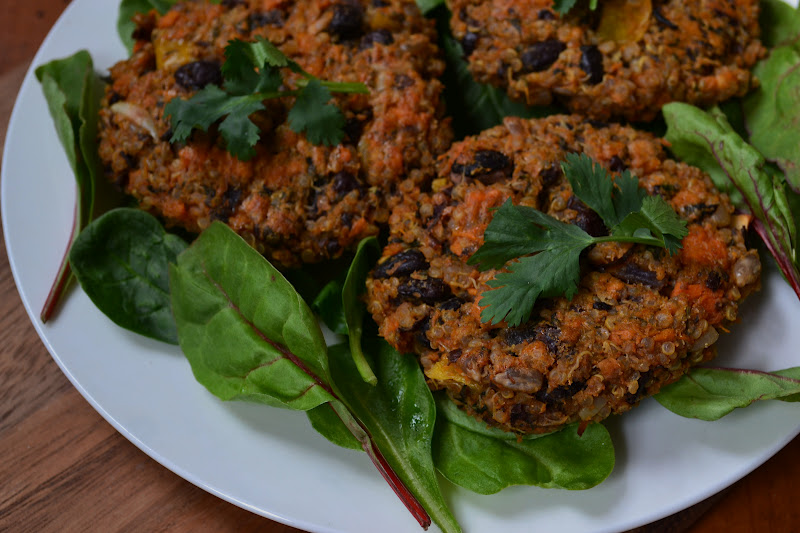 Nourish The Roots Sweet Potato, Black Bean, and Quinoa Burgers
