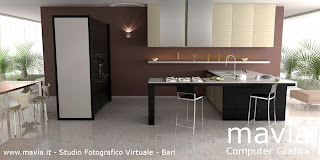 Pavimento cucina moderna, mattonelle grigio chiaro - 3d rendering