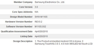 Samsung SHW-M110S Android smartphone for South Korea