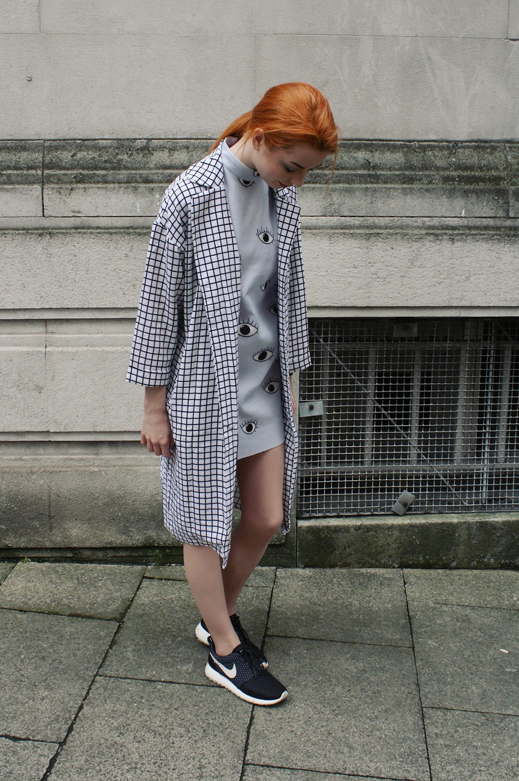 checked duster coat
